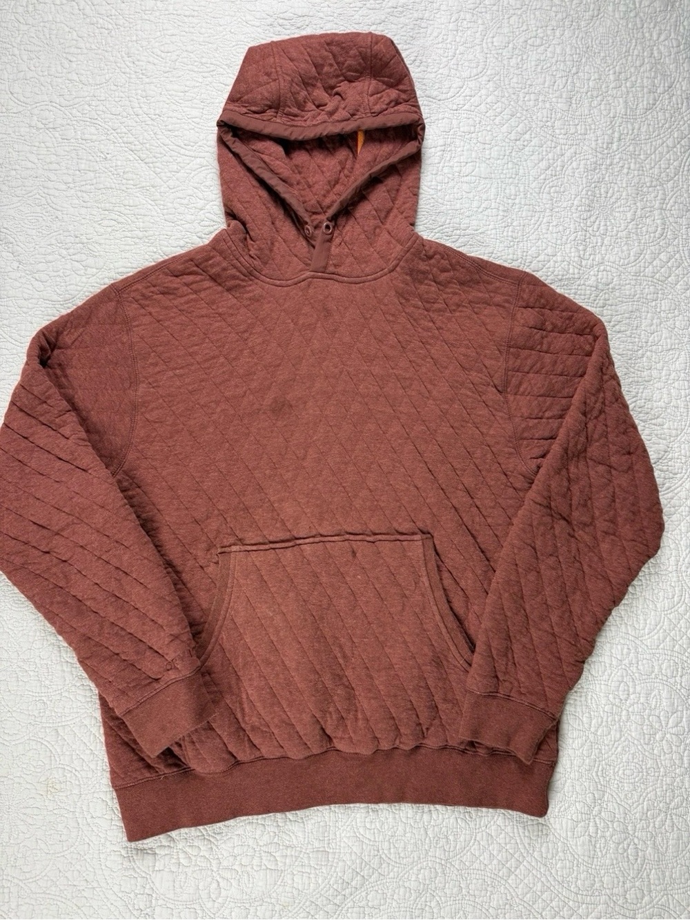 Orvis Burnt Orange Quilted Hoodie with Zipper Center Pocket Sz Medium